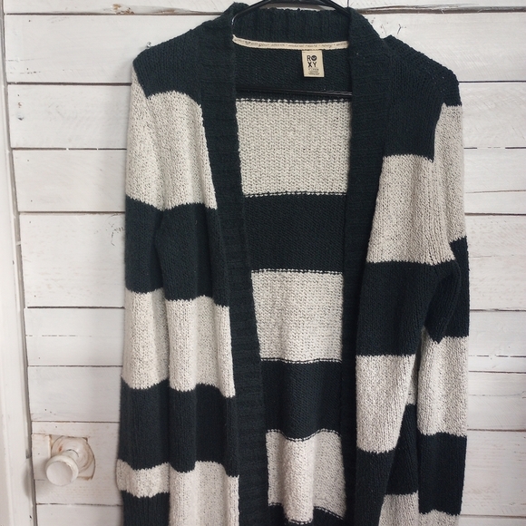 Roxy Women's Size XL Stripe Open Weave Knit Sweater Cardigan Size XL Fall Winter - Picture 6 of 13